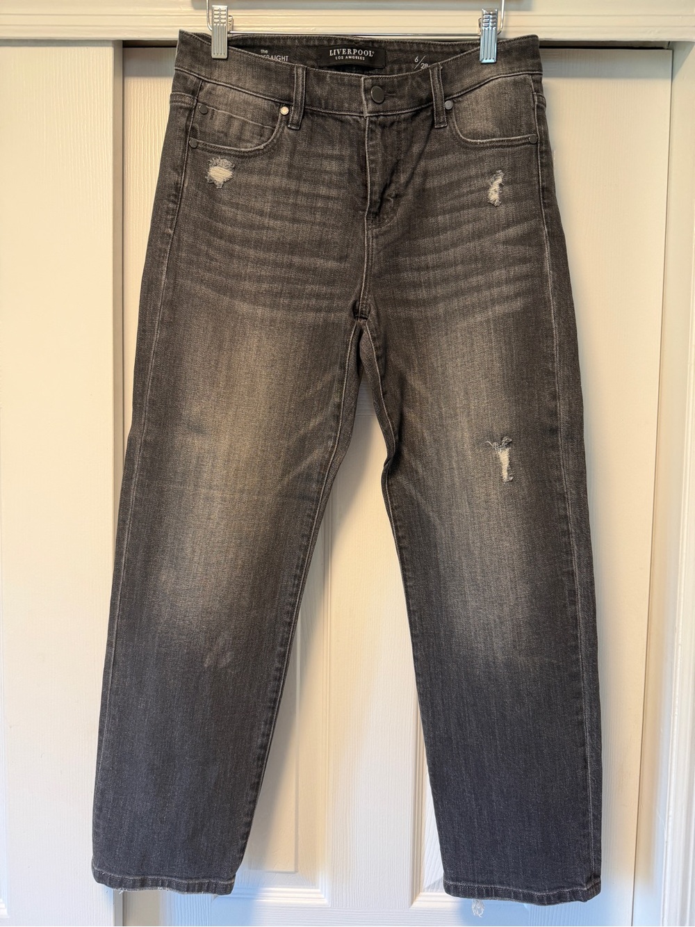Liverpool Jeans Company Black-Grey Distressed Crop Straight Jeans